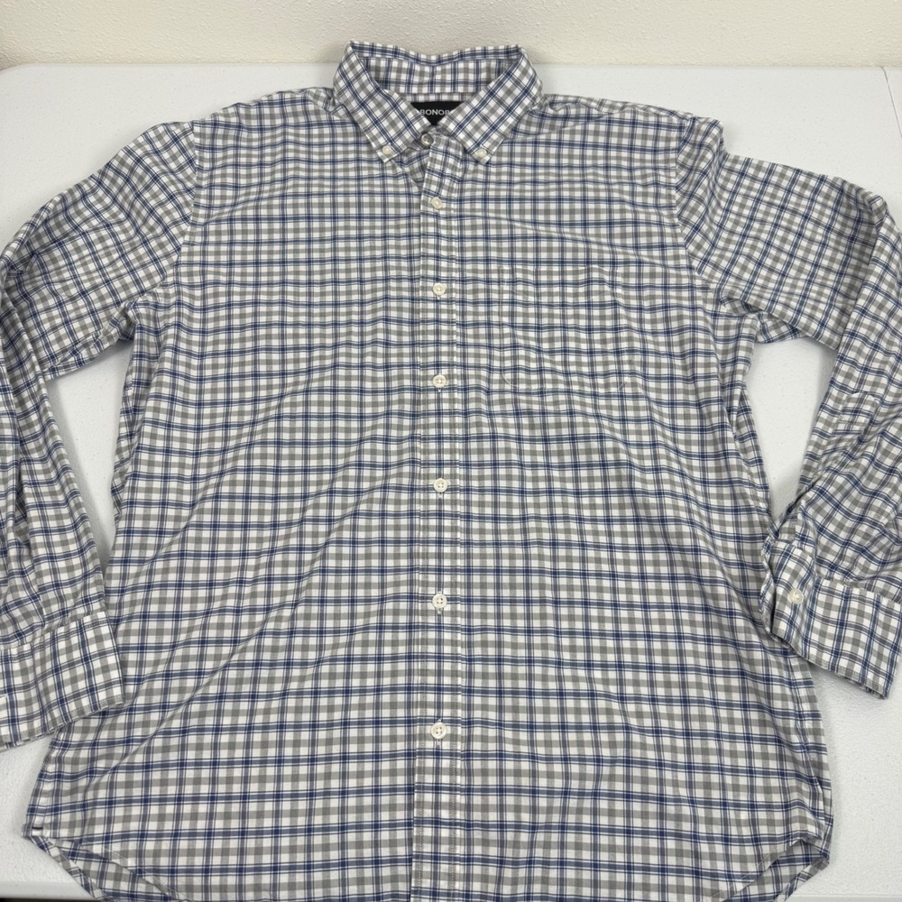 Bonobos Mens Slim Fit Plaid Button Down Shirt Blue Grey Long Sleeve Large L - Picture 6 of 7